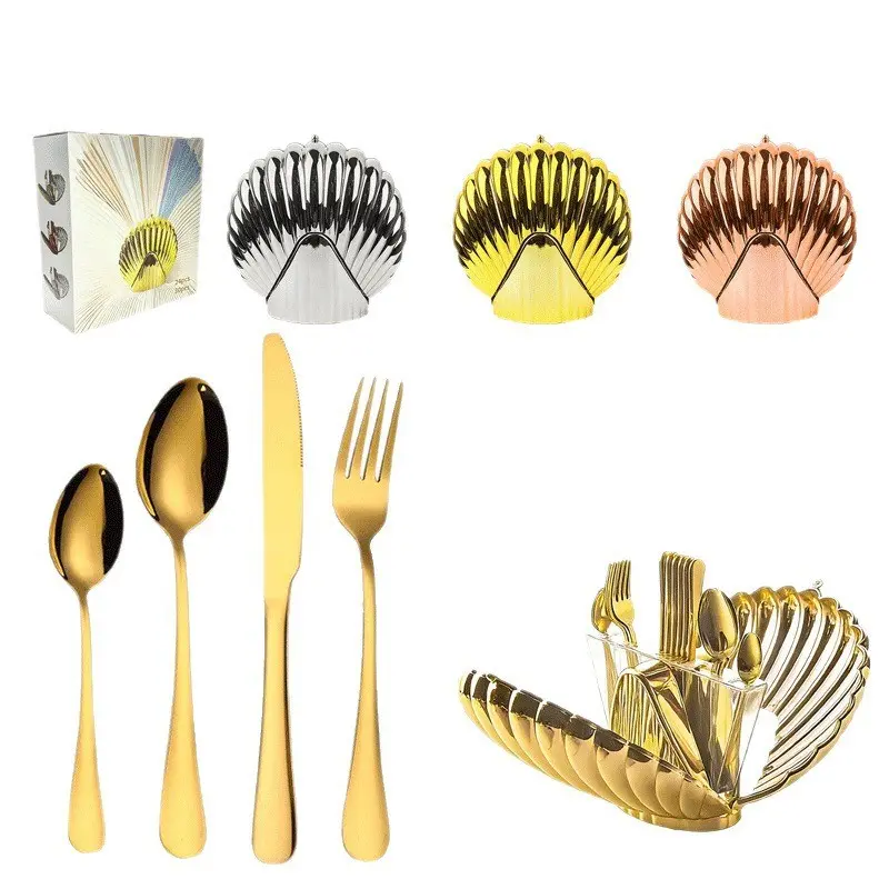 High-End Abs Cutlery Set 24-Piece Shell Design Gift Box, Elegant Tableware for Weddings Birthdays Moving In, Specialized Gifting