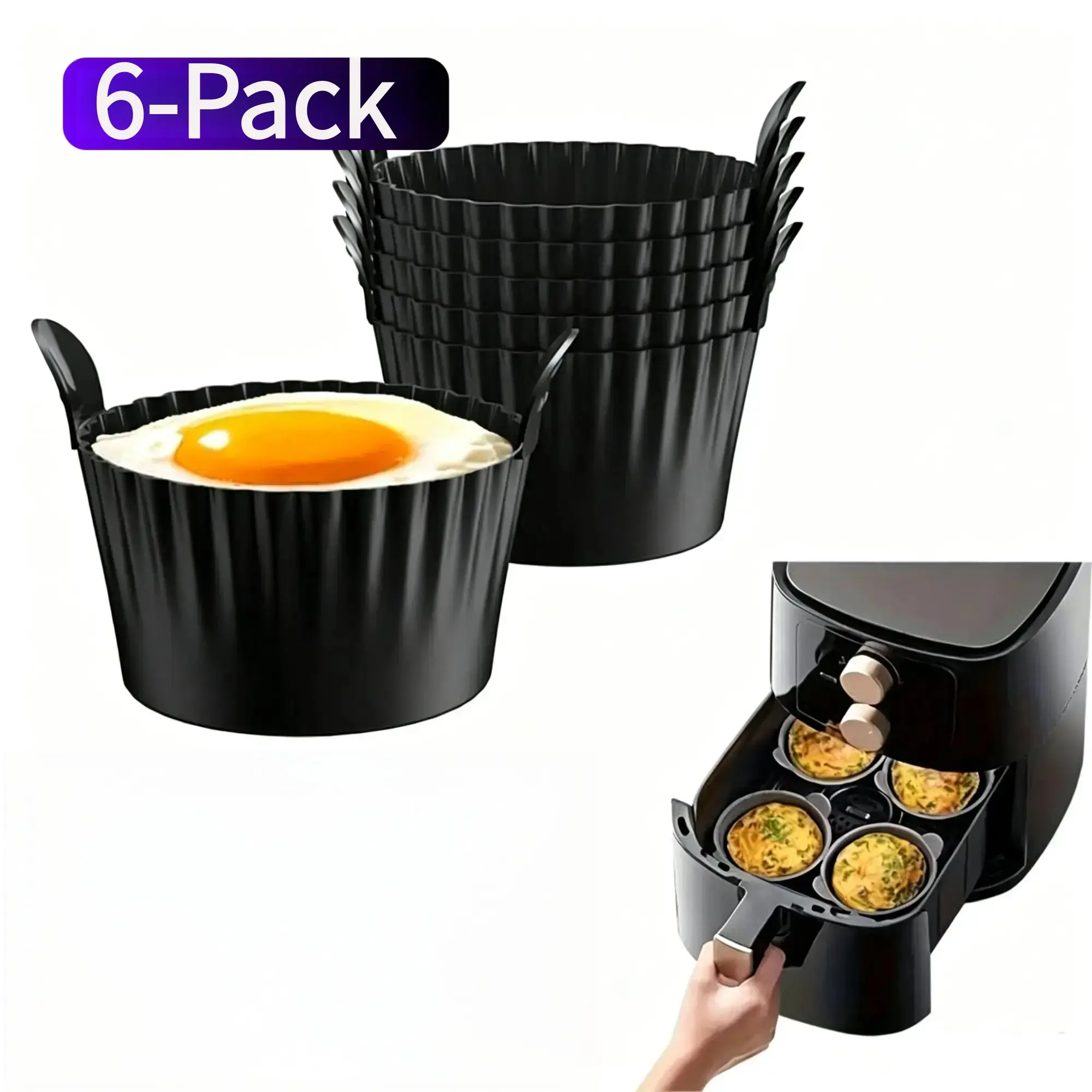 6-Pack Silicone Egg Baking Cups,  Non-Stick Egg Cups for Air Fryer, Egg Cooking Molds, Home Baking Supplies, Baking Essentials, Kitchen Bakeware for Home Use #GLOBAL PICKS