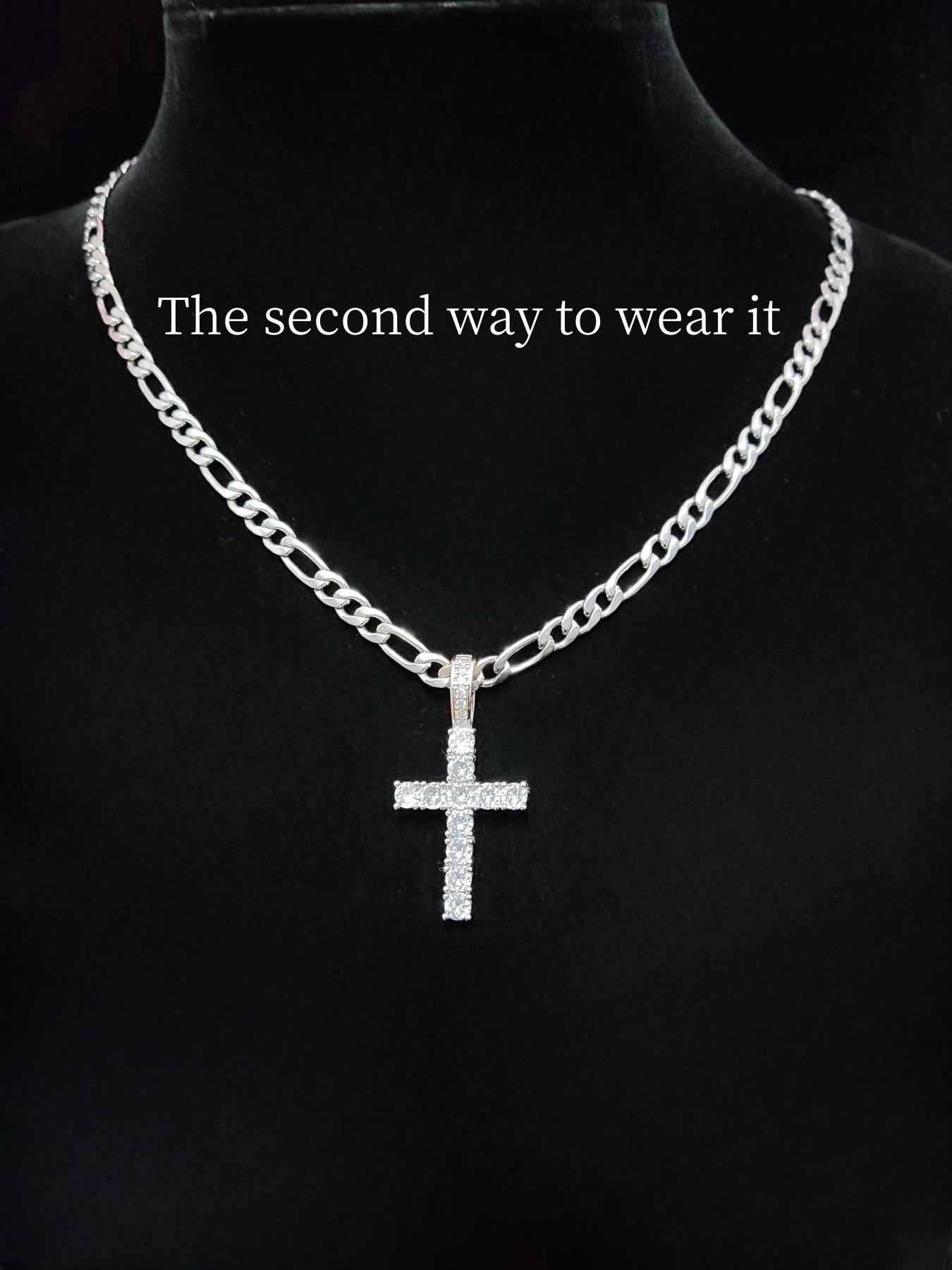 Street Style Rhinestone Decor Necklace Set, Including Cross Necklace & Cuban Link Chain Necklaces, Fashion Jewelry for Party, Daily Decor, Exquisite Jewelry for Gift