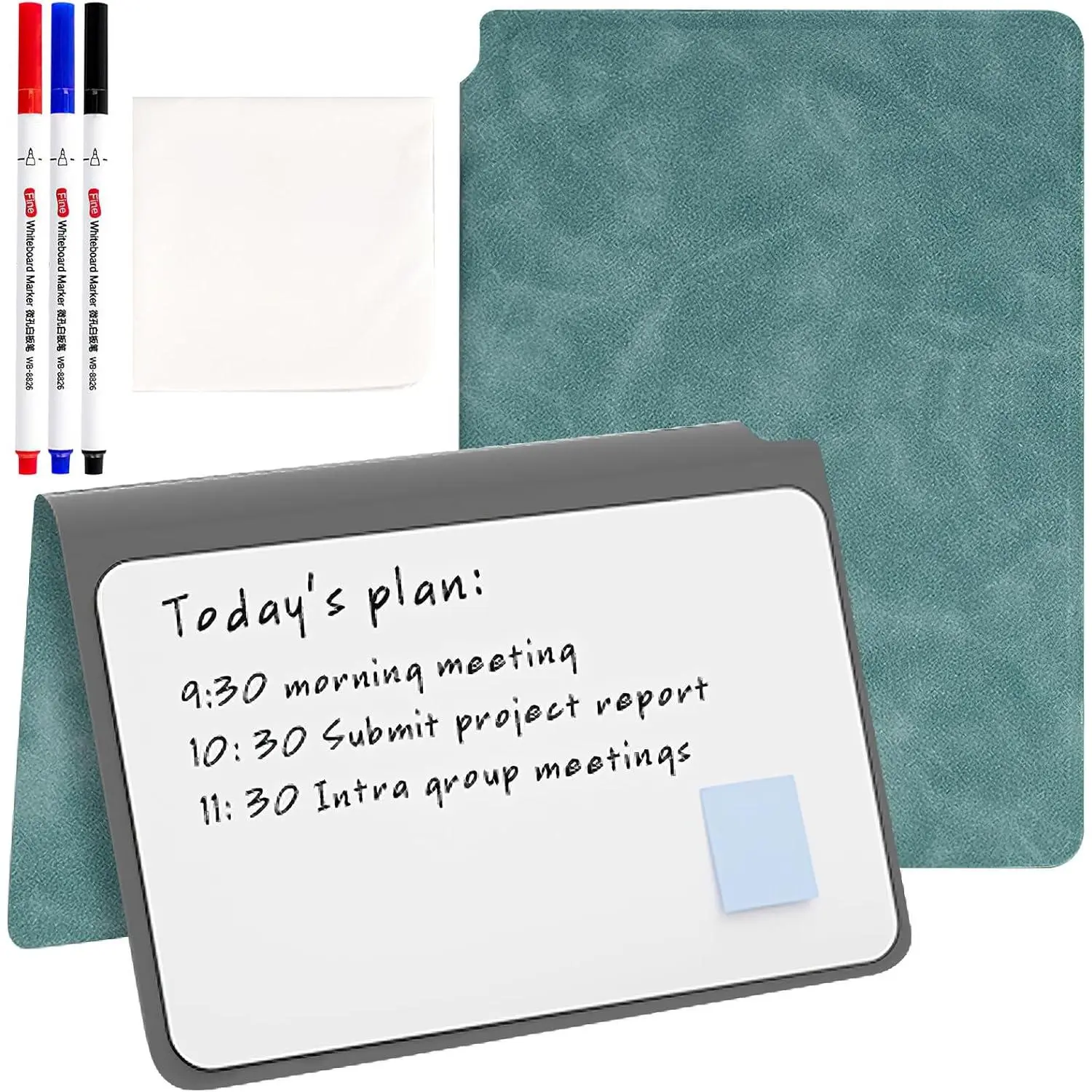 Whiteboard Notebook, Portable Dry Erase Board Fineliner Pens, PU Cover Erasable Handheld White Board  Drawing Notebook Easel Pad for Meeting Business Office School (Blue)