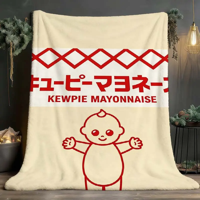 Kewpie Mayonnaise Classic Retro Japanese Logo Cream Base Flannel Throw Blanket Food Brand Fan Warm Blanket Gift Retro Japanese Collectors All Ages