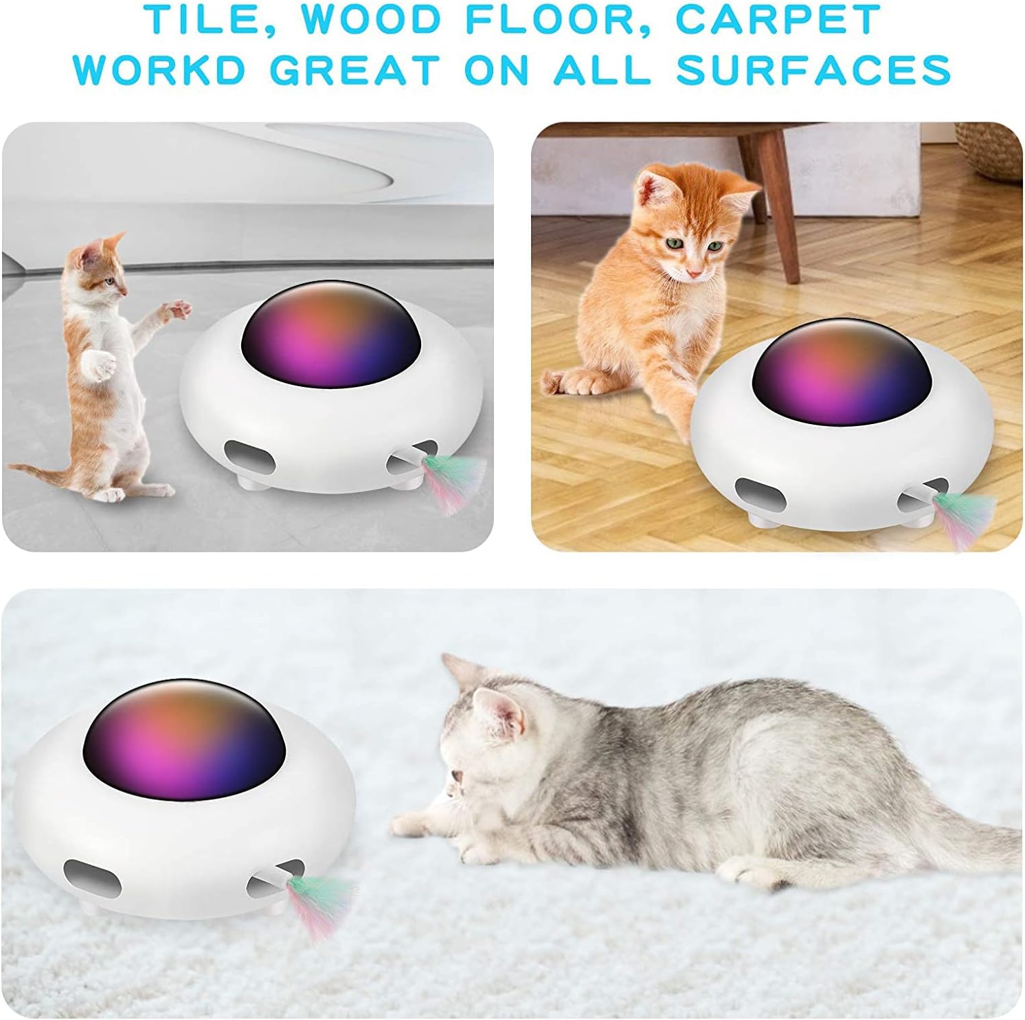 Automatic Interactive Cat Toy, Moving Feather UFO Toy for Indoor Cats, Helps Burn Energy, Reduce Boredom & Prevent Destructive Behavior, USB Rechargeable Automatic Interactive Cat Toy, Moving Feather UFO Toy for Indoor Cats, Helps Burn Energy, Reduce Boredom & Prevent Destructive Behavior, USB Rechargeable