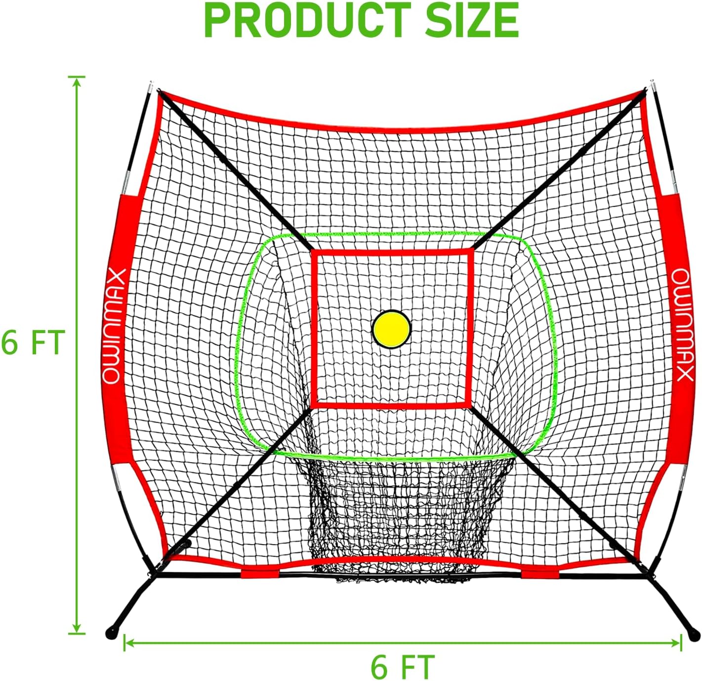 6x6FT Baseball Net, Baseball & Softball  net with Batting Tee, Strike Zone & Circular Target and Weighted Ball, Portable Design with Compact Storage, for