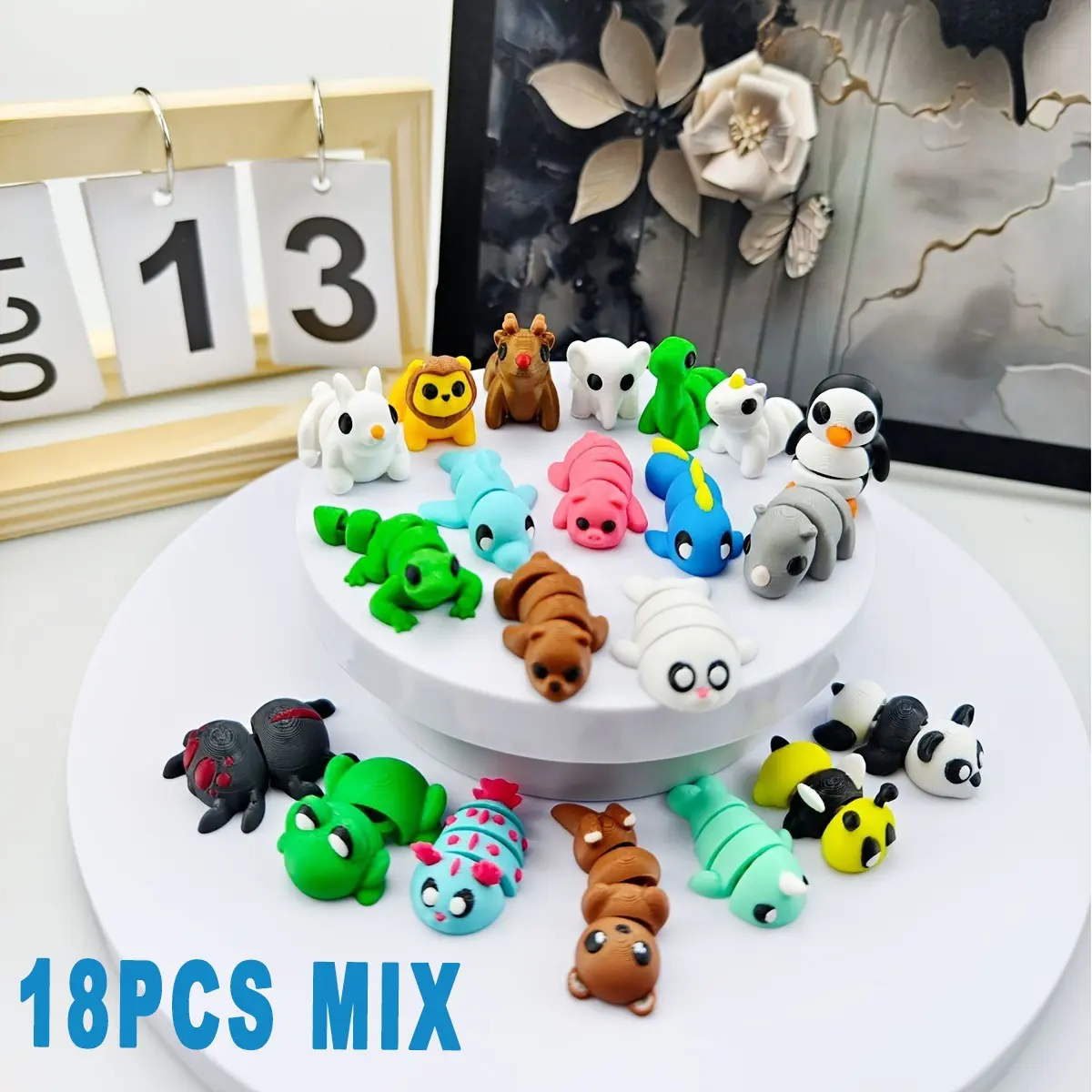 18pcs 3D Printed Cute Mini Animal Plastic Statues, Decorative Ornaments for Home, Car, Office, Perfect Gifts for Christmas, Thanksgiving, Valentine's Day, Birthday