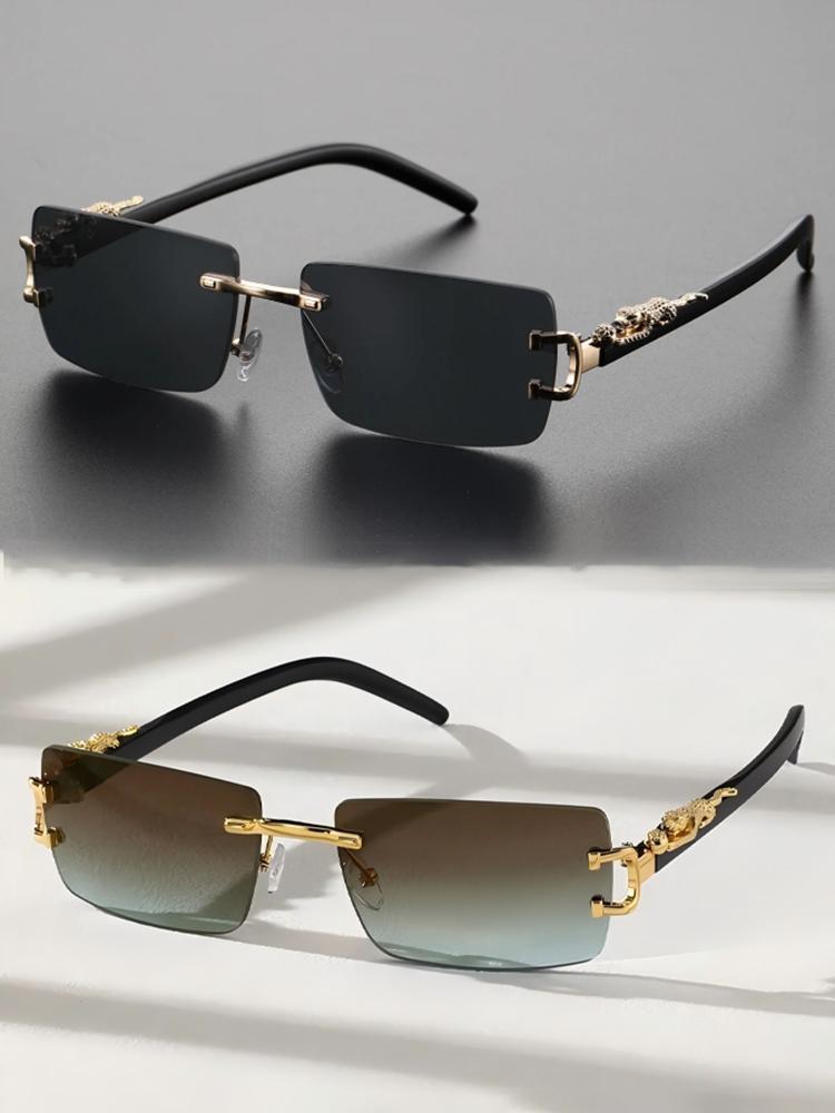 Vintage Y2K Oversized Sunglasses Rimless Rectangular Frames UV400 Protection 2-Pack Y2K Rimless Rectangular Casual Sunglasses for Men  main image 4