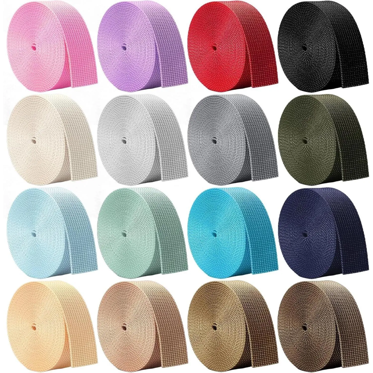 16 Rolls 1 Inch Wide 3.3 Yard 16 Colors Heavy Cotton Polyester Webbing Strap for DIY Bag Handles, Crafting Gear Repair, Pet Leash, Backpack, Gardening Accessories