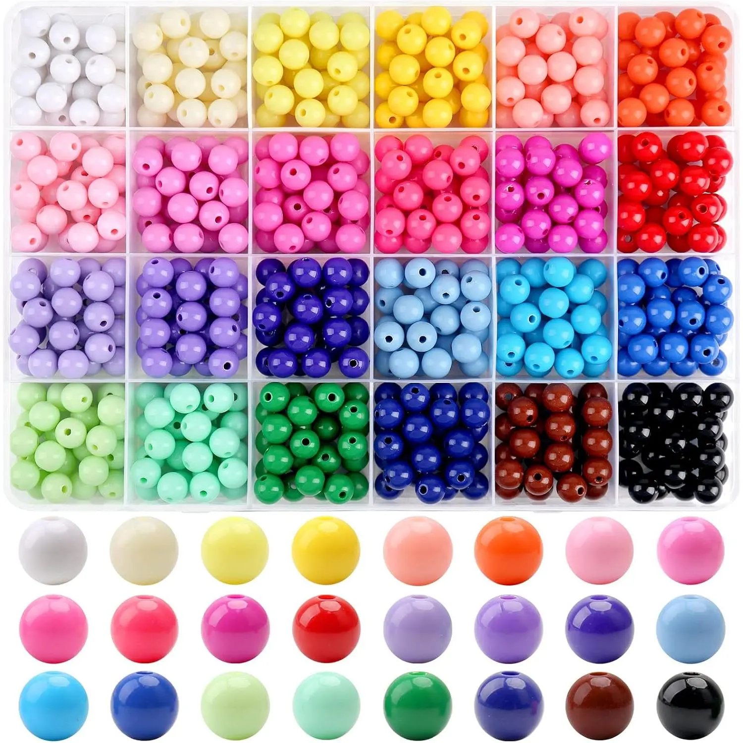 600 count 8mm Candy Color  Round Beads, 24 Colors  Plastic Bubble  Beads with Hole Loose Beads Bulk for Bracelets Necklace  Making DIY Crafts