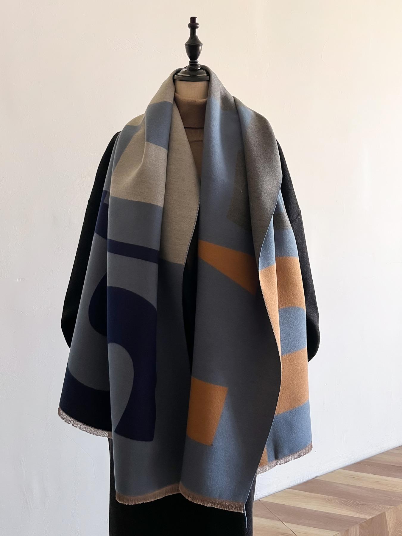 Women's Colorblock Double-sided Fringe Trim Shawl, Casual Soft Warm Long Scarf for Fall & Winter, Fashion Accessories for Daily Wear, Valentine's Day Gift