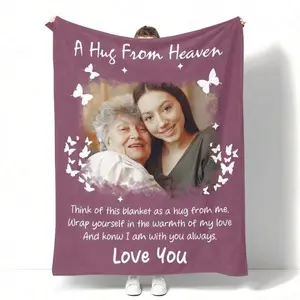 1 Piece Custom Memorial Photo Flannel Blanket, Soft Warm Throw Blanket for Bedroom Living Room, A Hug From Heaven Sympathy Gift for Loss of Mom Dad Grandparents, Condolence Remembrance Keepsake, Personalized Butterfly Star In Loving Memory Decor