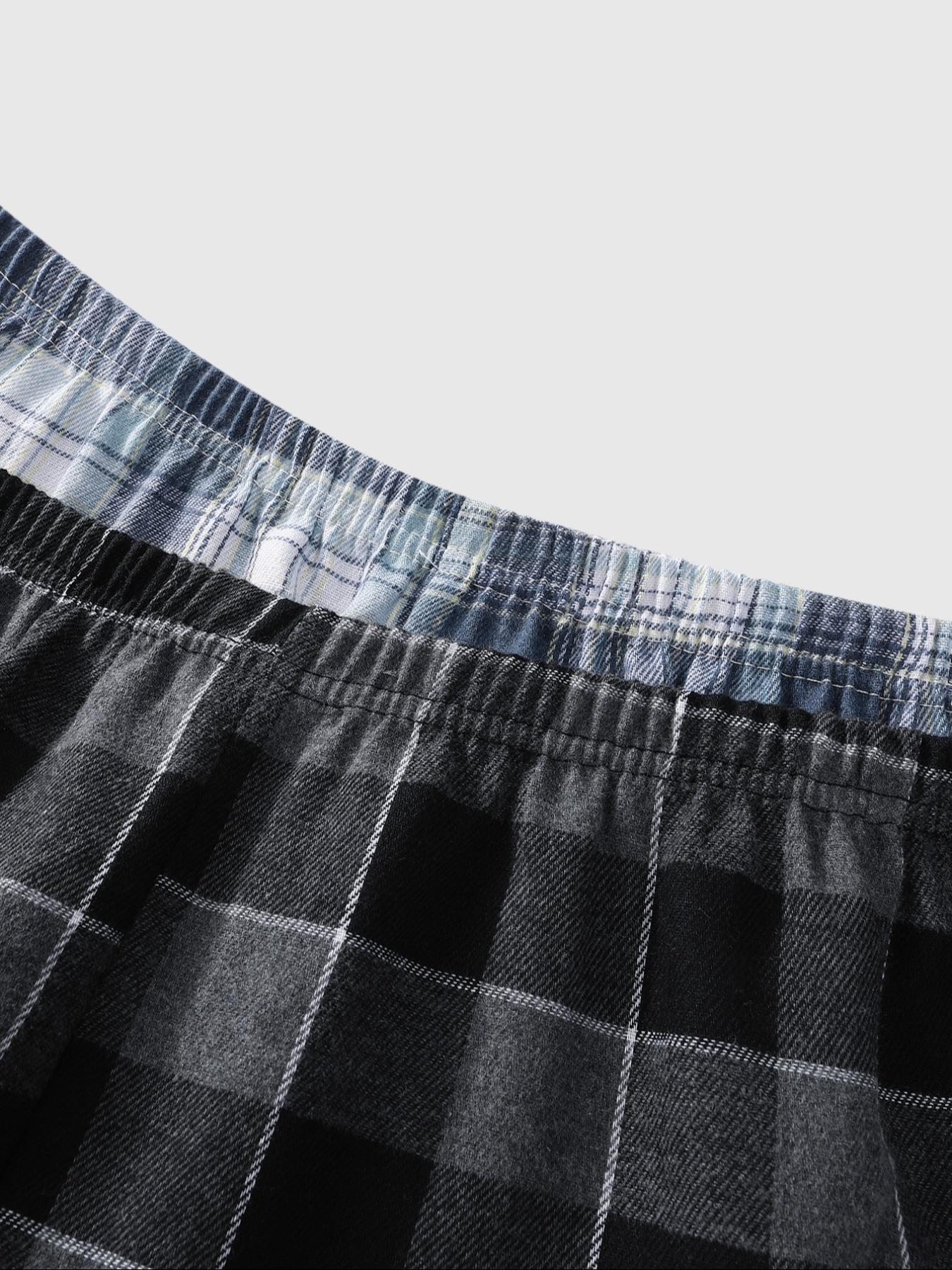 Men's Plaid Print Fitted Knitted Lounge Pants, Casual Comfy Soft Breathable Stretch Trousers for Daily Wear, Men's Pajama Sleepwear & Loungewear for All Seasons