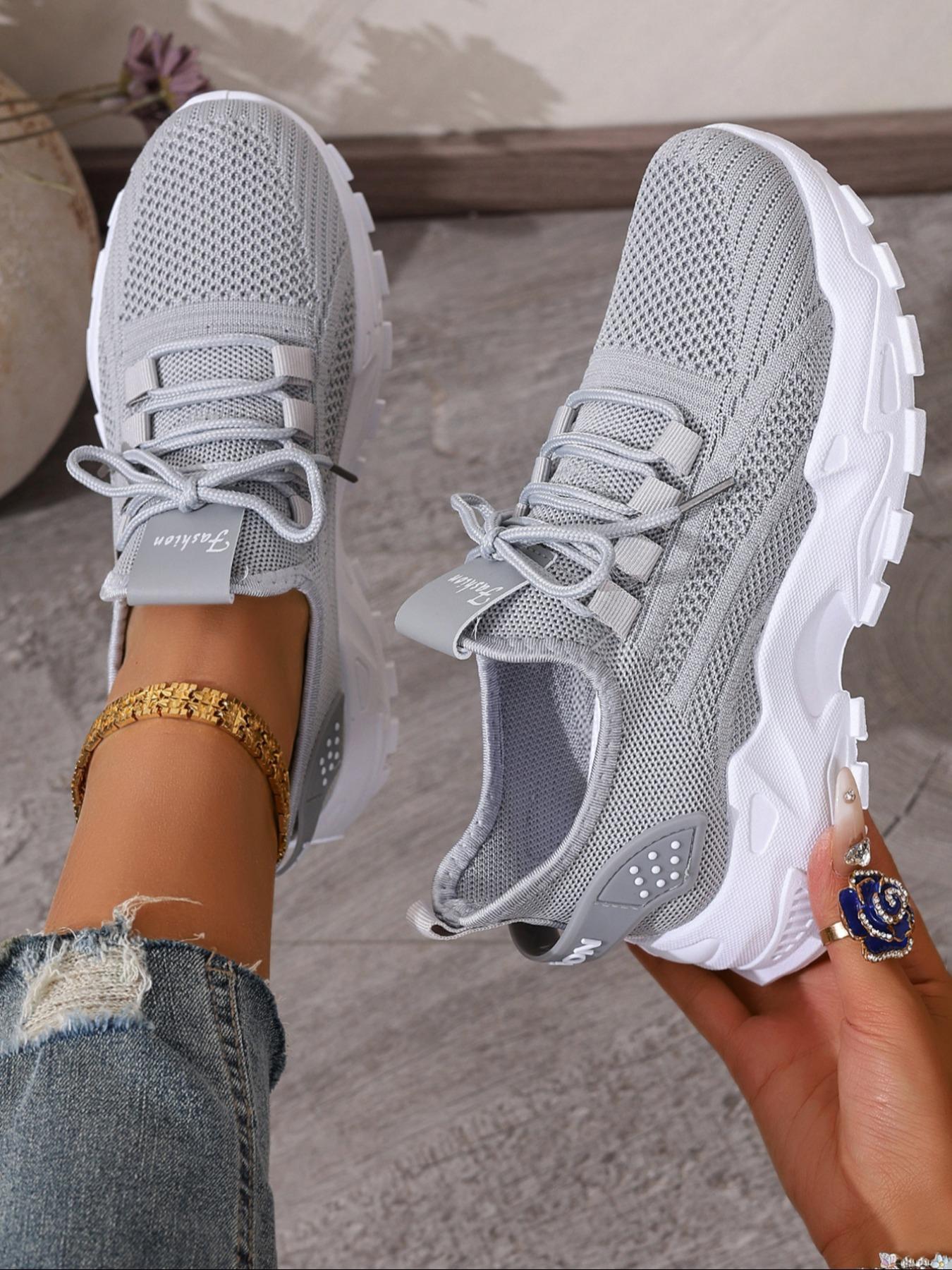Women’s FA Chunky Sole Knit Sneakers – Lightweight & Slip-Resistant, Ultra Comfortable for Walking & Travel, Trendy White Athletic Shoes for Teens, Students & Young Adults – Perfect for School, Shopping & Casual Outings