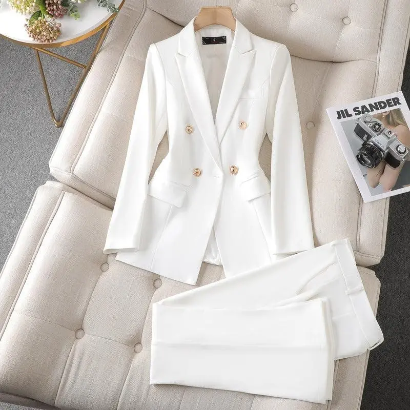Women's Suit Jacket & Bell-bottom Pants Business Suit Set in Navy Blue Polyester Regular Sleeve Trouser S-XXXXL Sizes