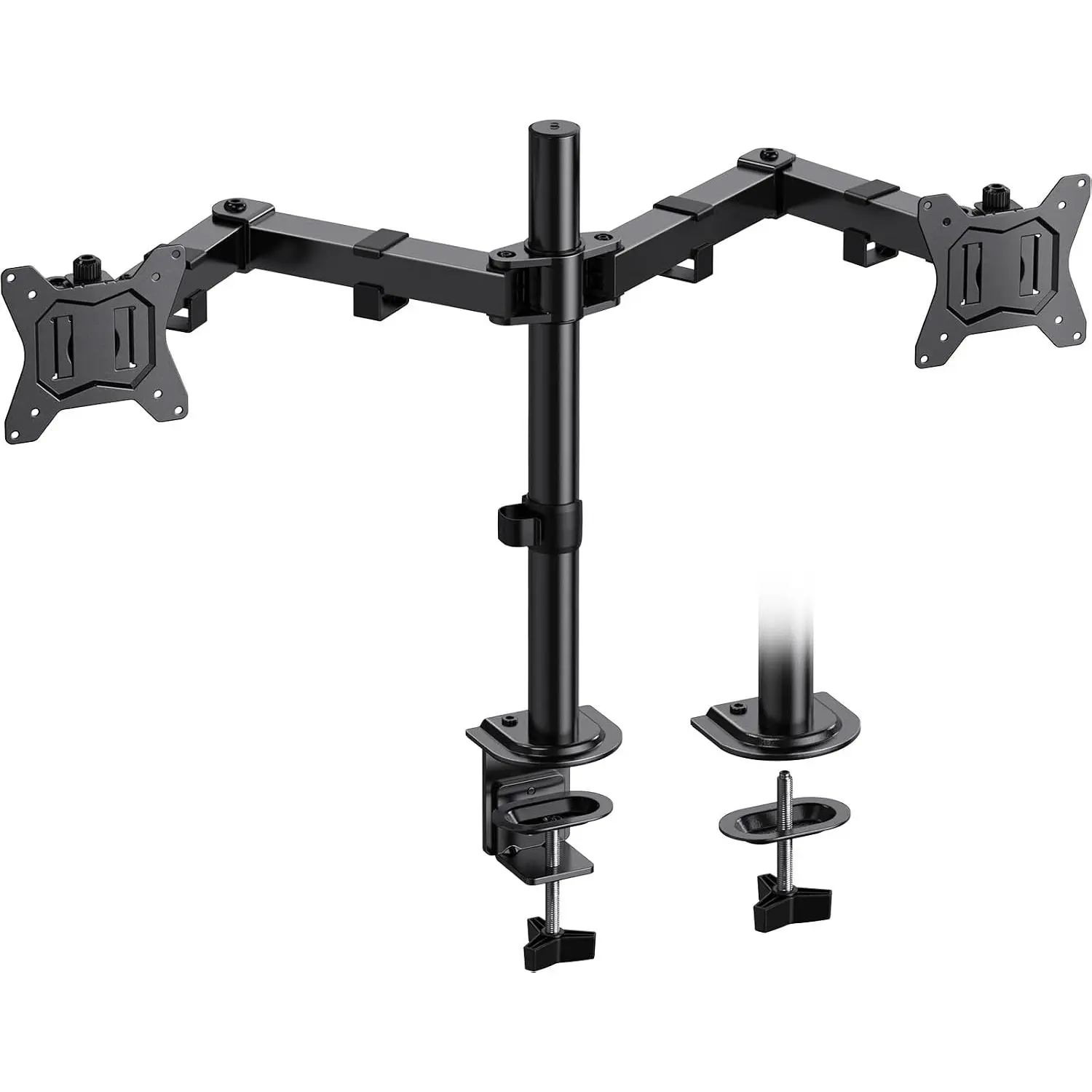 Dual Monitor Mount, Heavy-Duty Stand for 2 Monitors Up to 32in, Holds Up to 17.6lbs, Height-Adjustable Arm with Tilt, Swivel & Rotate, VESA 75mm/100mm Compatibility