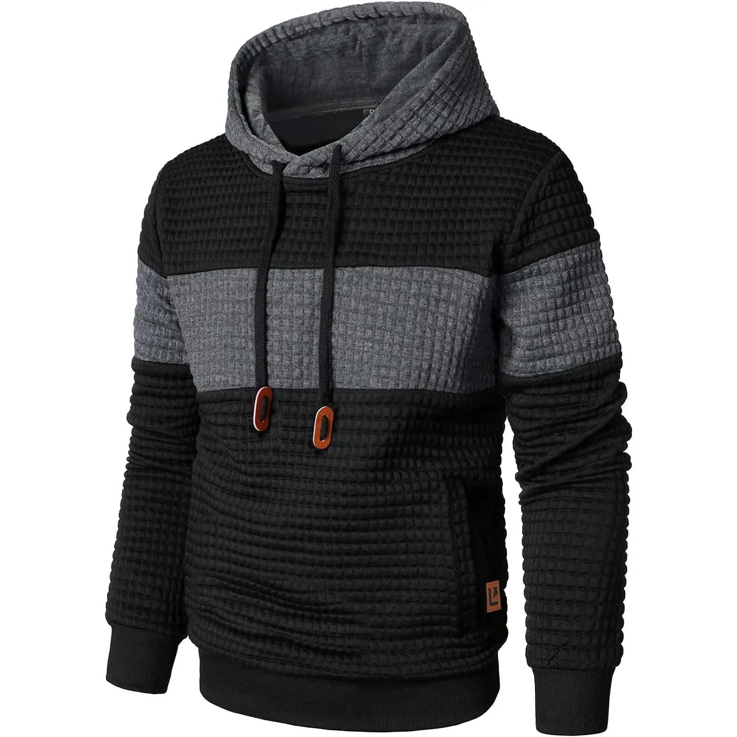 Men's Long Sleeve Pullover Hoodie Patchwork Plaid Jacquard Casual Drawstring Sweatshirt Top(Gift)
