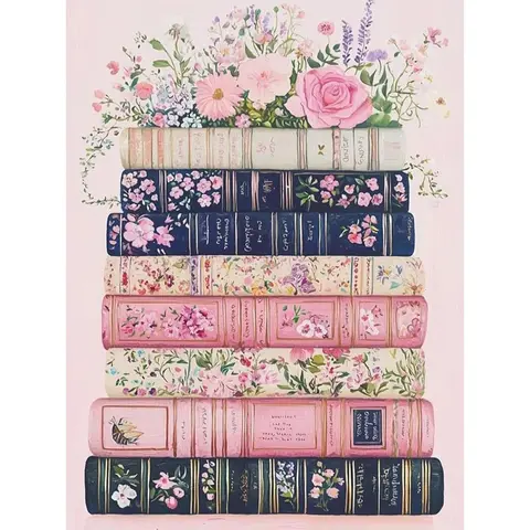 Square Drills Diamond Art Kits for Adults-Pink Flower Book Square Drills Diamond Painting,DIY Books and Flowers Gem Art Kits for Adults and Crafts for Gifts,Diy Craft Supplies,Handicraft,Home Wall Decor 12x16in