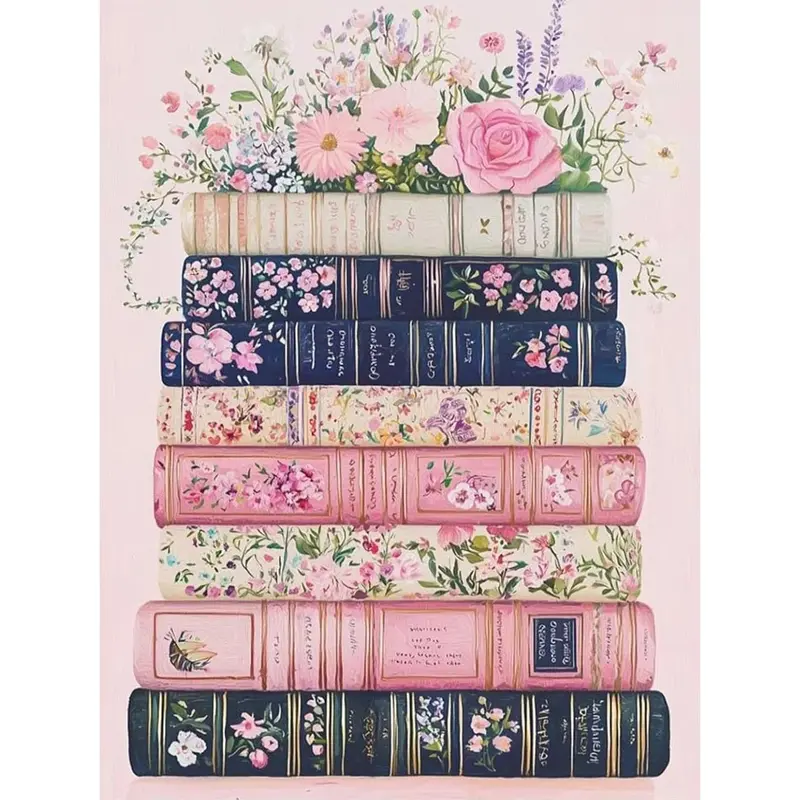Square Drills Diamond Art Kits for Adults-Pink Flower Book Square Drills Diamond Painting,DIY Books and Flowers Gem Art Kits for Adults and Crafts for Gifts,Diy Craft Supplies,Handicraft,Home Wall Decor 12x16in