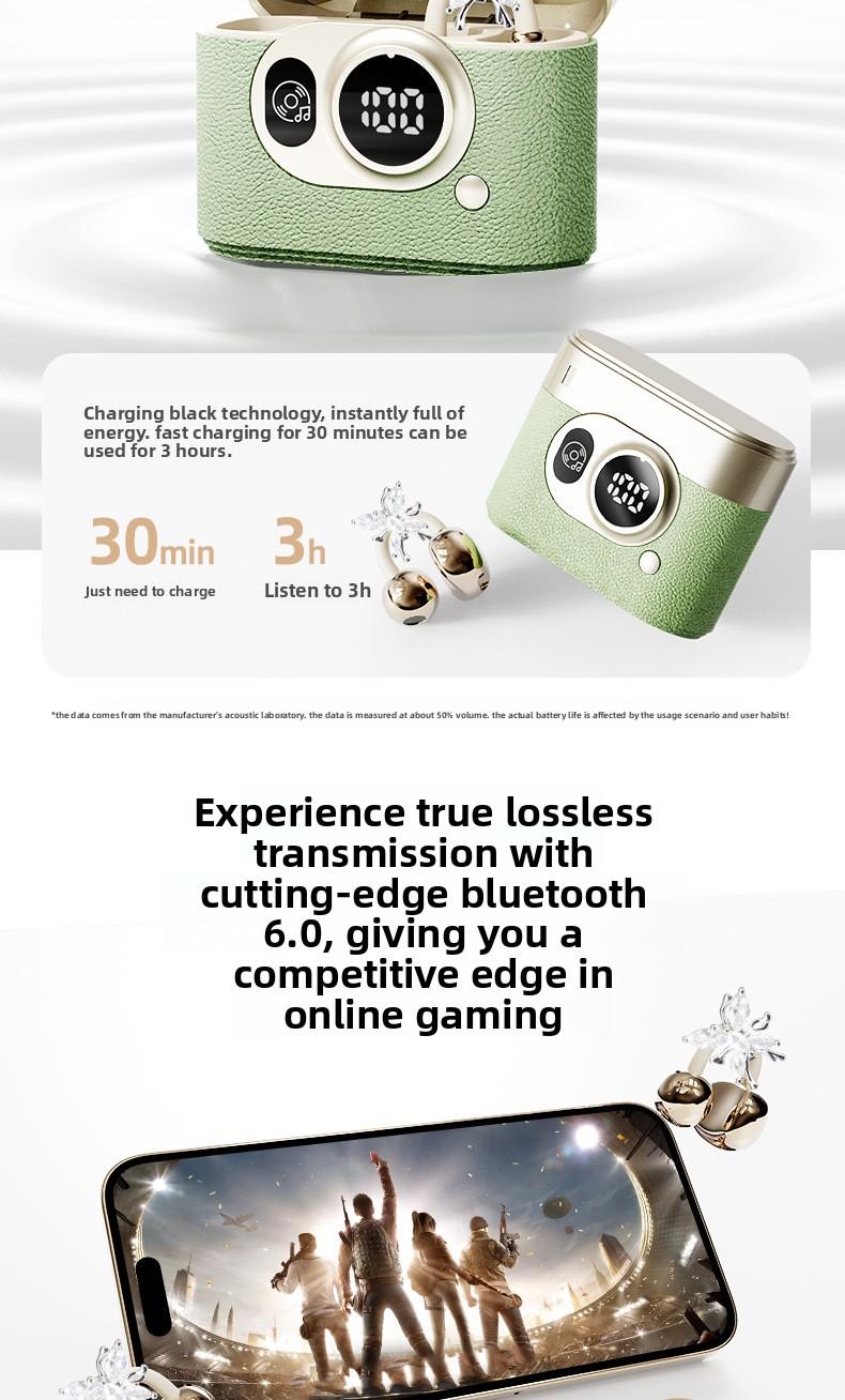 2026 Hot-Selling Retro Camera Style Bluetooth Earphones, True Wireless Clip-On, High-Quality Sound, Noise Reduction for Calls, Compact and Portable