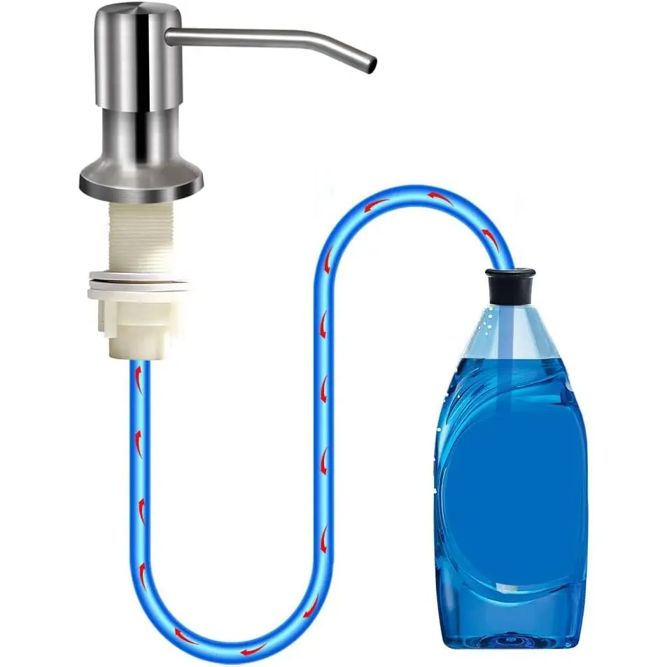 Soap Dispenser for Sink, Brushed Nickel Countertop Soap Dispenser Pump, 47" Extension Tube Connect to The Soap Bottle Directly, Say Goodbye to Frequent Refills (Brushed Nickel)