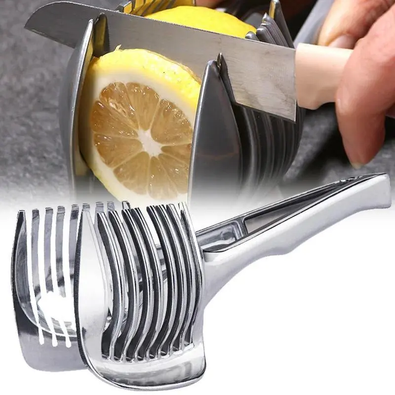 Stainless Steel Kitchen Handheld Orange Lemon Slicer Tomato Cutting Clip Fruit Slicer Onion Slicer KitchenItem Cutter Accessorie