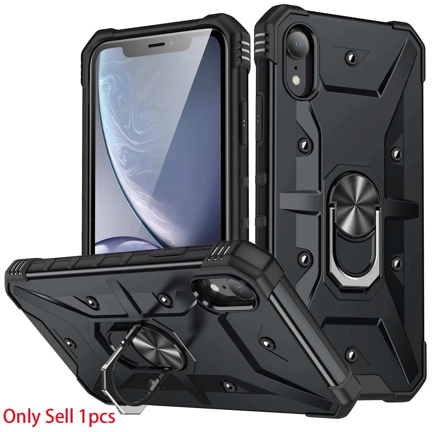 Case for iPhone XR Heavy-Duty Full Protection, Shockproof and Scratch-Resistant, Military Grade 360° Adjustable Ring Stand, Anti-Slip for iPhone XR Phone Case