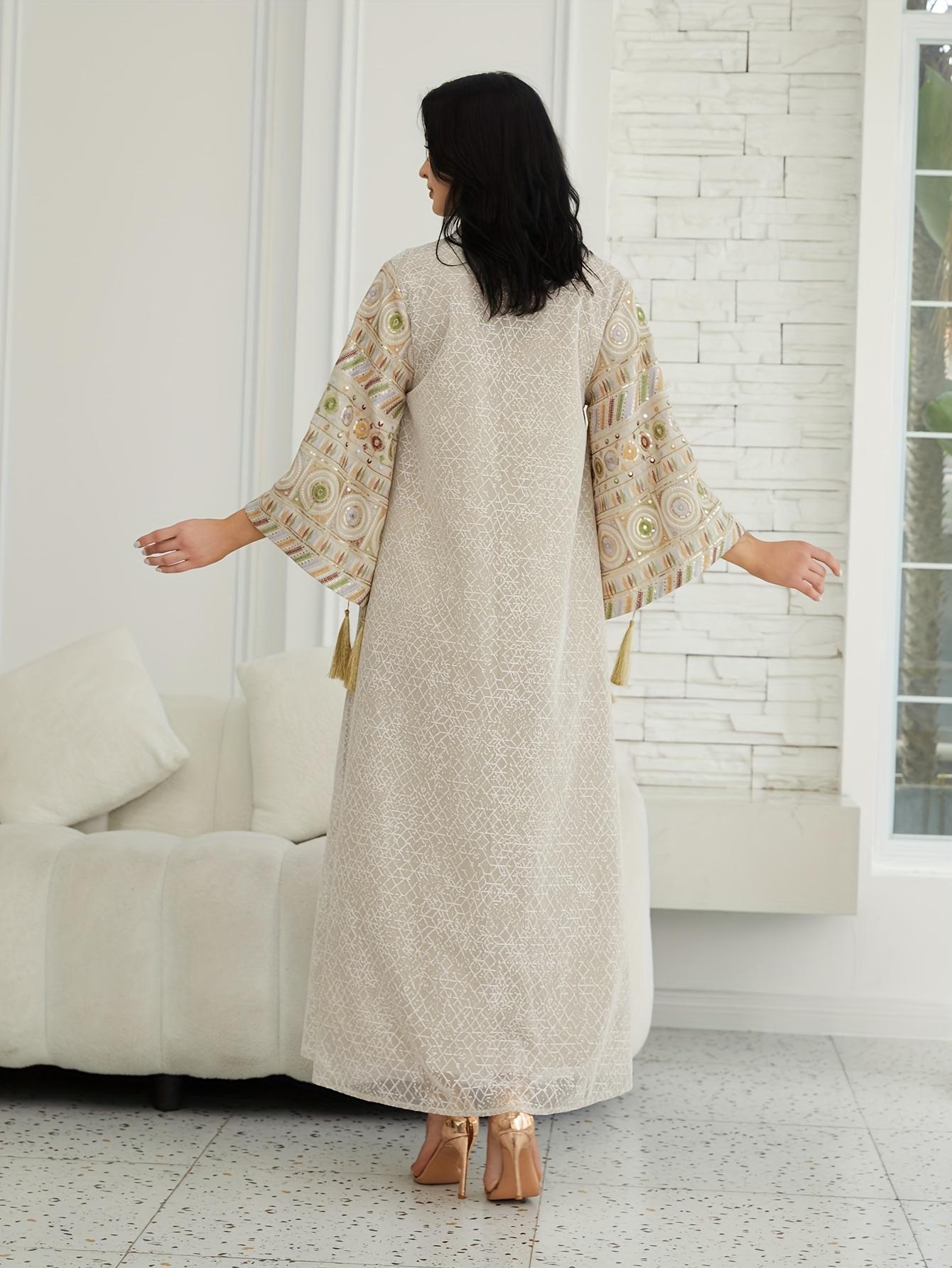 Directional Stock Middle Eastern Women'S Ramadan New Traditional Style Fashion Elegant Sequin Mesh Dress Jalabiya Evening Gown, Abayas Women'S Robe Kaftan Gown, Suitable for Festive Occasions And Parties