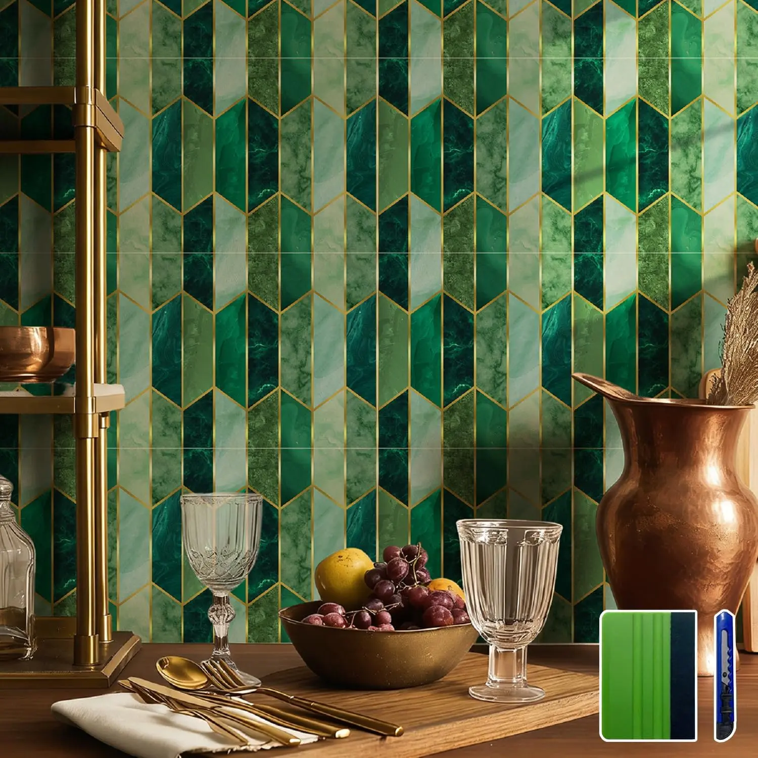 Holographic  Art Deco Peel and Stick Backsplash Self-Adhesive PVC Wall Tiles Easy DIY with Tools for Kitchen Bathroom and Laundry Room 5.9"x5.9"x10-Sheet Chevron