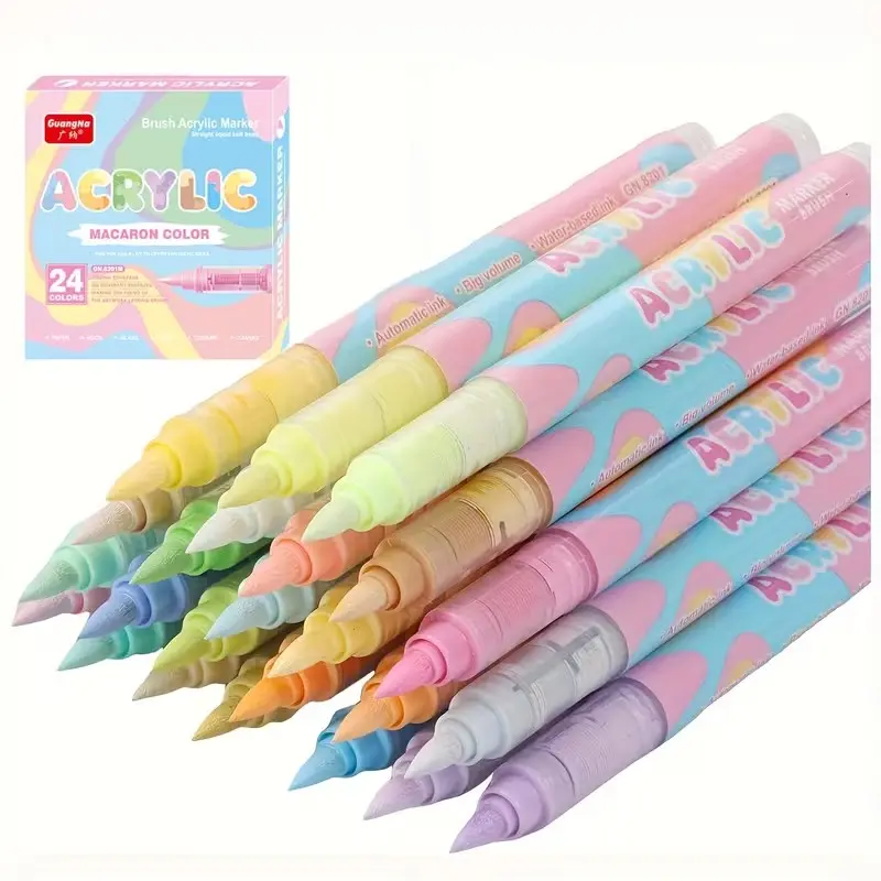 Guangna Acrylic Marker Pens, 24 Soft Tip Liquid Markers, Skin Tone Macaron Colors, Waterproof, Art Supplies, School Gifts, Back-To-School, Christmas