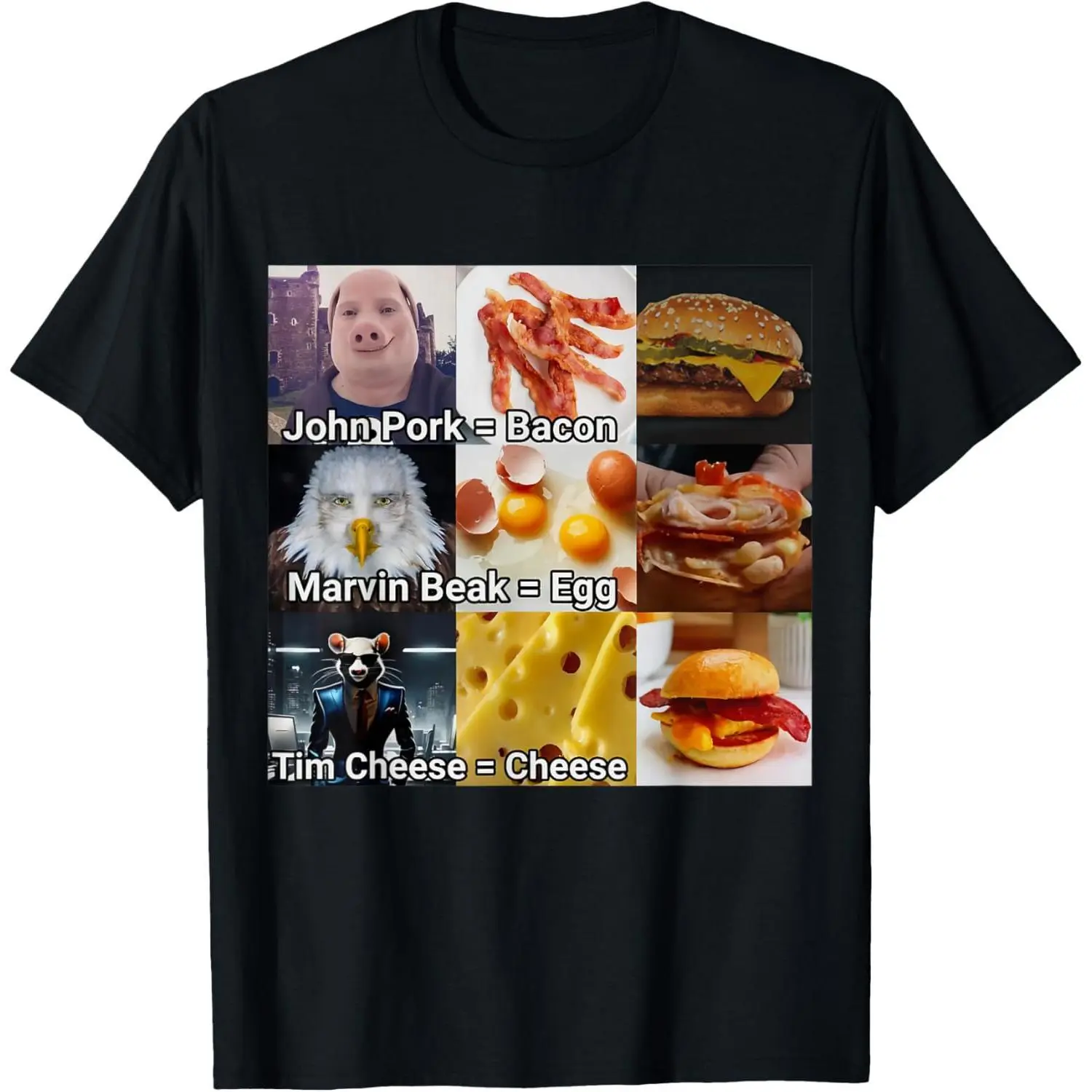 Men's Classic Relaxed Fit Short-Sleeve T-Shirt - John Pork, Marvin Beak, Tim Cheese, Funny Bacon Egg Cheese Graphic Design