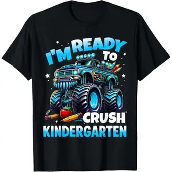 Women's Blue Monster Truck Graphic T-Shirt, Short Sleeve Streetwear Top in Soft Cotton with a Relaxed Fit for Back to School, Shortsleeve