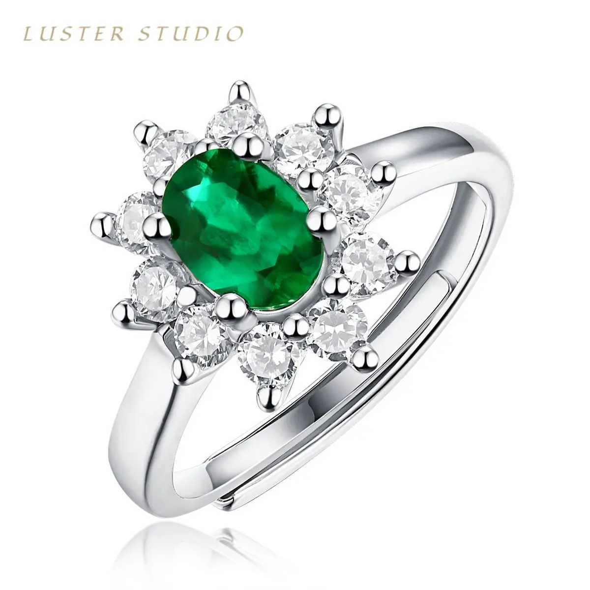 Classic Emerald Engagement Ring, S925 Sterling Silver Pave Promise Band, Fine Artificial Gemstone Jewelry for Anniversary, Classic Artificial Gemstone Rings, Emerald Cut Ring, Cluster Ring Engagement