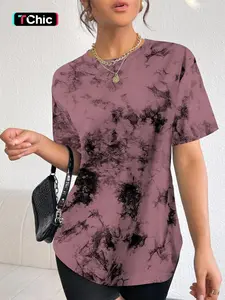 Women's Tie Dye Print Round Neck Tee, Fashion Casual Short Sleeve T-shirt for Daily Wear, Ladies Summer Clothes, Women's T Shirts, Summer Tops, Casual Everyday Wear Clothes for Women, Tshirt, Comfy Fabric