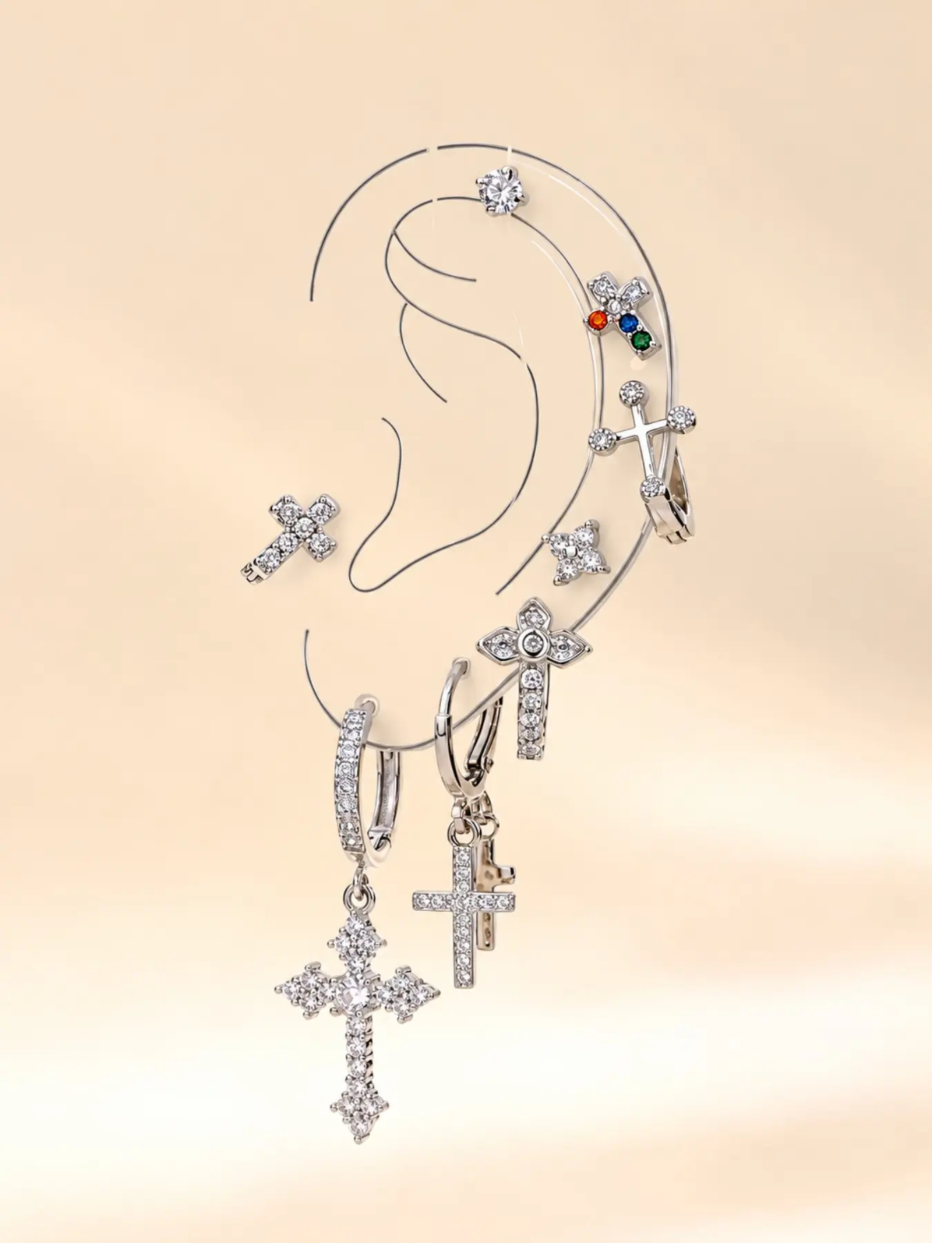 Cross & Rhinestone Decor Earrings Set, Earring Stack, Fashion Jewelry for Party, Daily Clothing Decor, Trendy All-match & Exquisite Jewelry for Birthday Gift, Cross Dangle Earring, Stylish Jewelry, Dangling Earrings