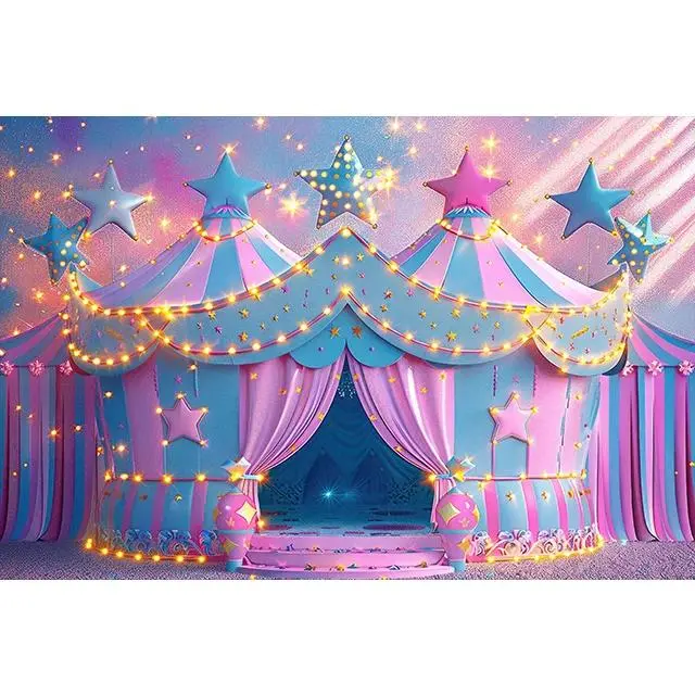 Bonvvie Circus Carnival Party Backdrop Background Cloth, Circus Tent Tapestry Wall Hanging Photography Background Premium Polyester Fabric, Birthday Celebration Decor, Balloon Theme Event, Photo Studio Setup, Party Prop Background