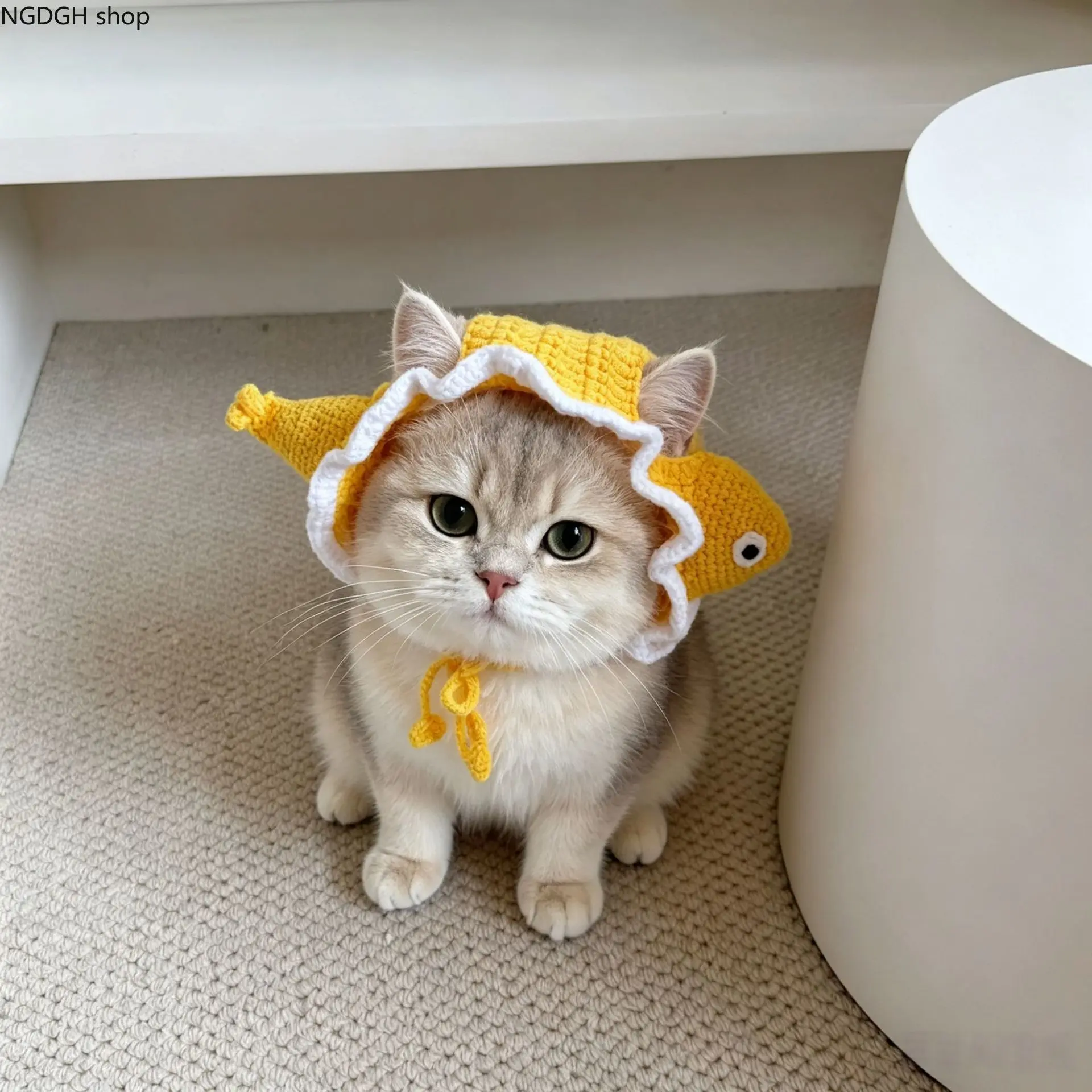 Cute Fish Shape Pet Hat from Crocheted Yarn, Kawaii Knit Accessory for Cats & Small Dogs, Adorable Look for Daily Wear, Knit Hats, Knitted Hats