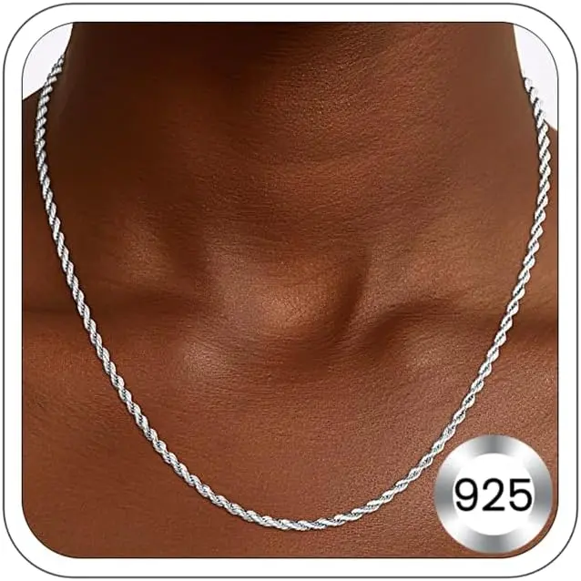 Solid 925 Sterling Silver 2mm Rope Chain Necklace - Durable, High-Shine Women's Jewelry, Available in 16-26 Inch Lengths
