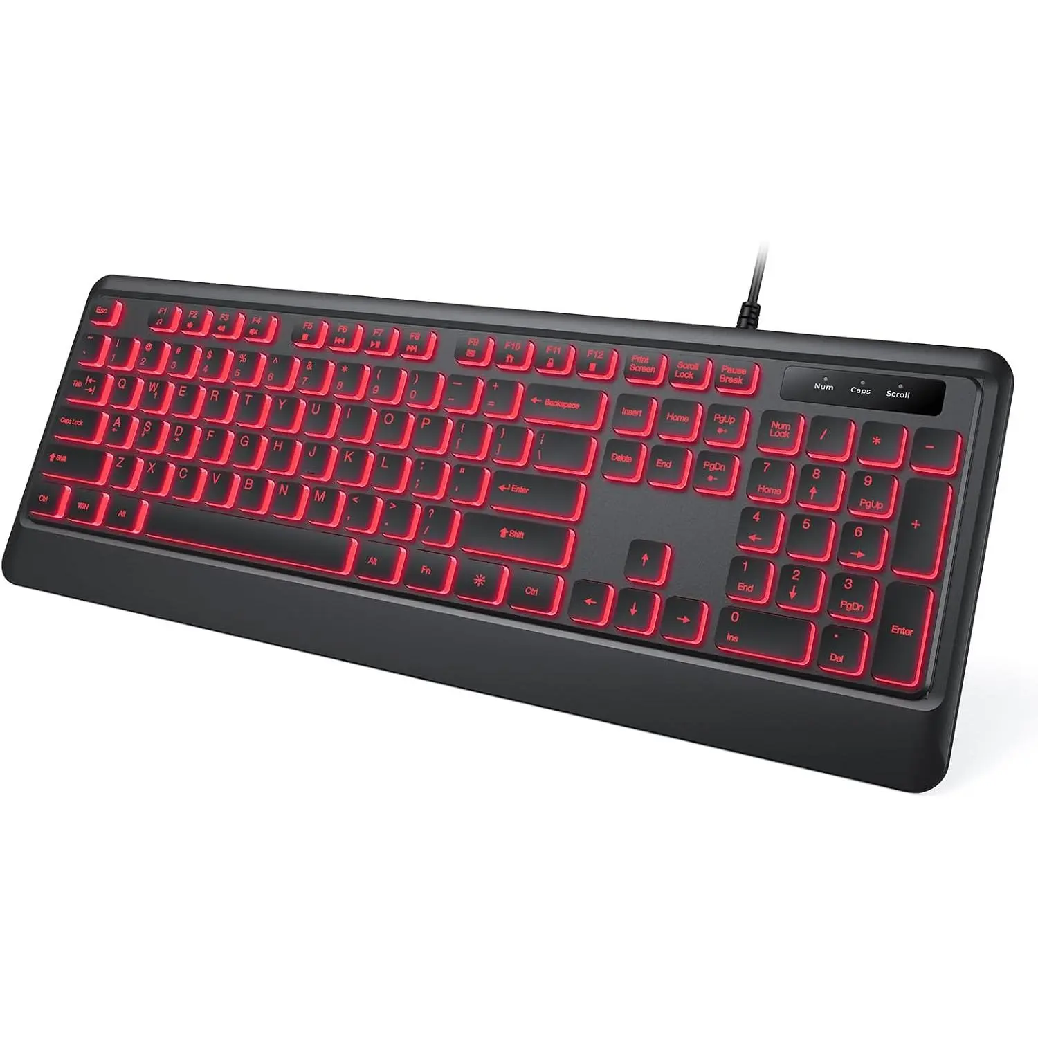 Backlit Wired Keyboard, USB Lighted  Keyboards with 7 Colors Backlight, Full Size Silent Keyboard with Media Hotkey for Windows Desktop, PC, Laptop (Black, M)