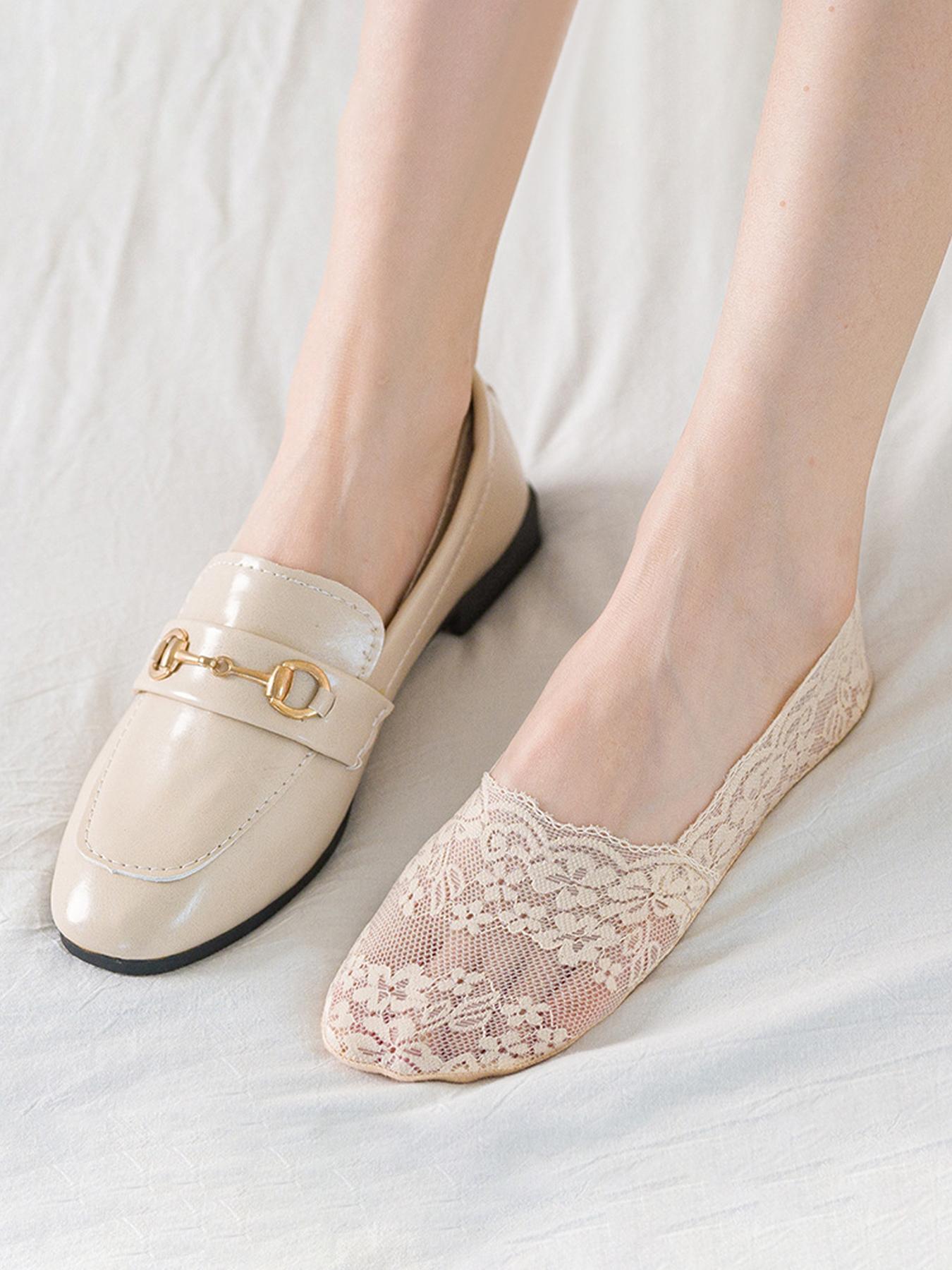 Women's Solid Color Floral Lace Invisible Socks, Breathable Comfortable No Show Socks for Women, Multipack Knit Socks for Daily Wear