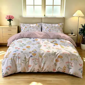3-piece quilt cover set (1 quilt cover +2 pillowcases, no core) Multi-posture soft cute panda green bamboo powder white flower love pattern B & B hotel bedroom dormitory bedding quilt cover