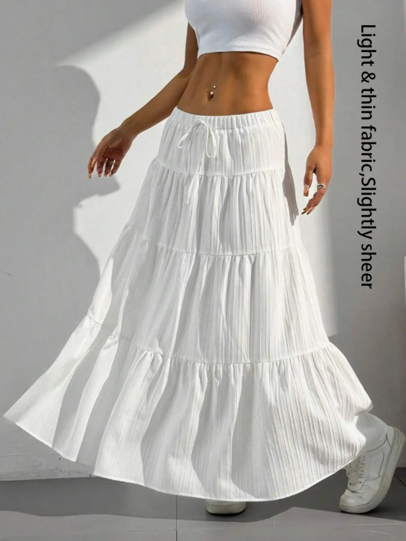 Women's Solid Color Tie Front Skirt, Boho Fashion Casual Long Skirt for Daily Wear, Holidays and Vacations, Summer Ladies Bottoms