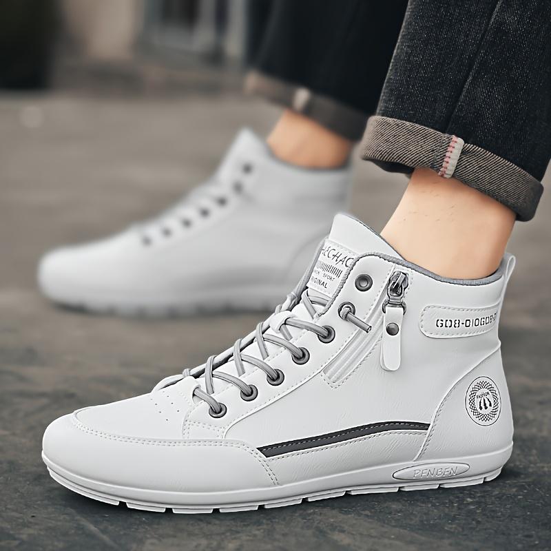 Men's High-Top Shoes Comfortable Durable Fashionable with Side Zippers Rubber Soles for Sports Running Trendy Walking Sneaker Closed Trainer Athletic Footwear
