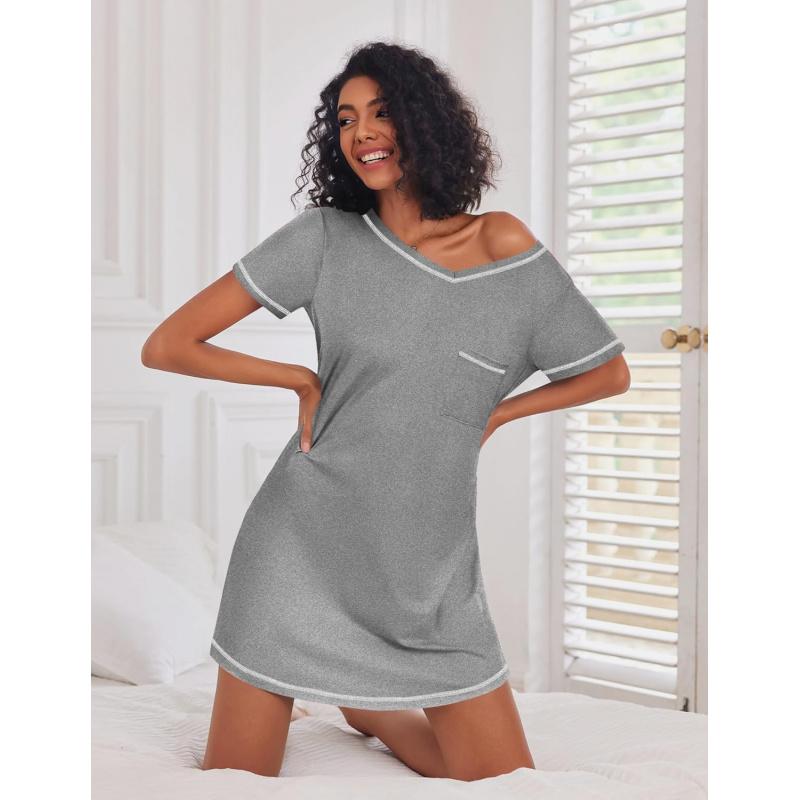 3 Pack Nightgowns for Women Short Sleeve Sleep Shirts T Shirt Night Gown V Neck Nightshirts Soft Sleepwear Dress2026