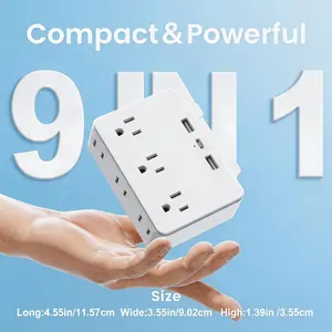 6-In-1 Multi Plug Strip Extender with USB, Wall Strip Distributor with 3 USB Ports (1 USB C) And 3 AC, Wall Charger Adapter Power Strip for Office, Bedside, And Travel Use