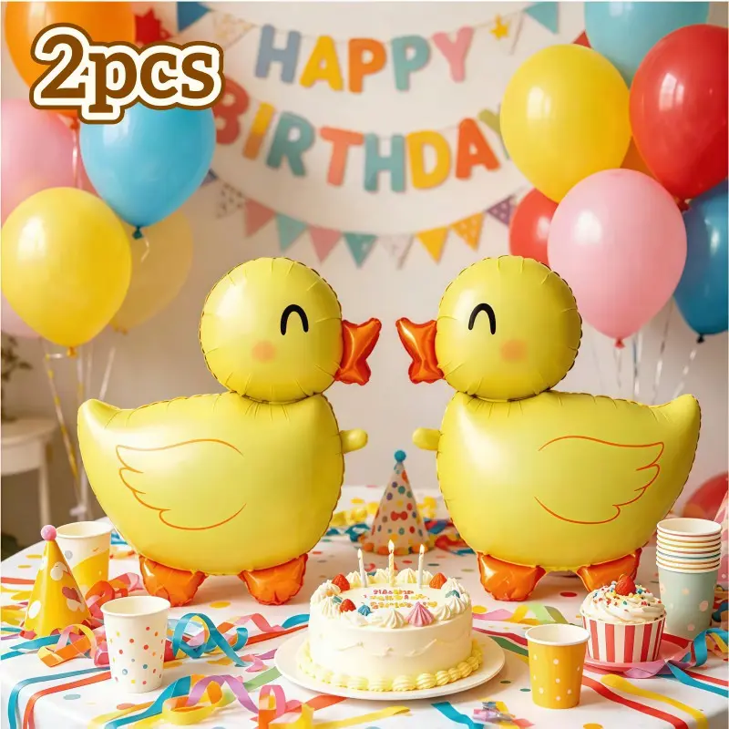2pcs Cartoon Duck Aluminum Foil Balloons, Birthday Party Decorations, First Birthday Celebration, Photo Props, Fun Event Accessories