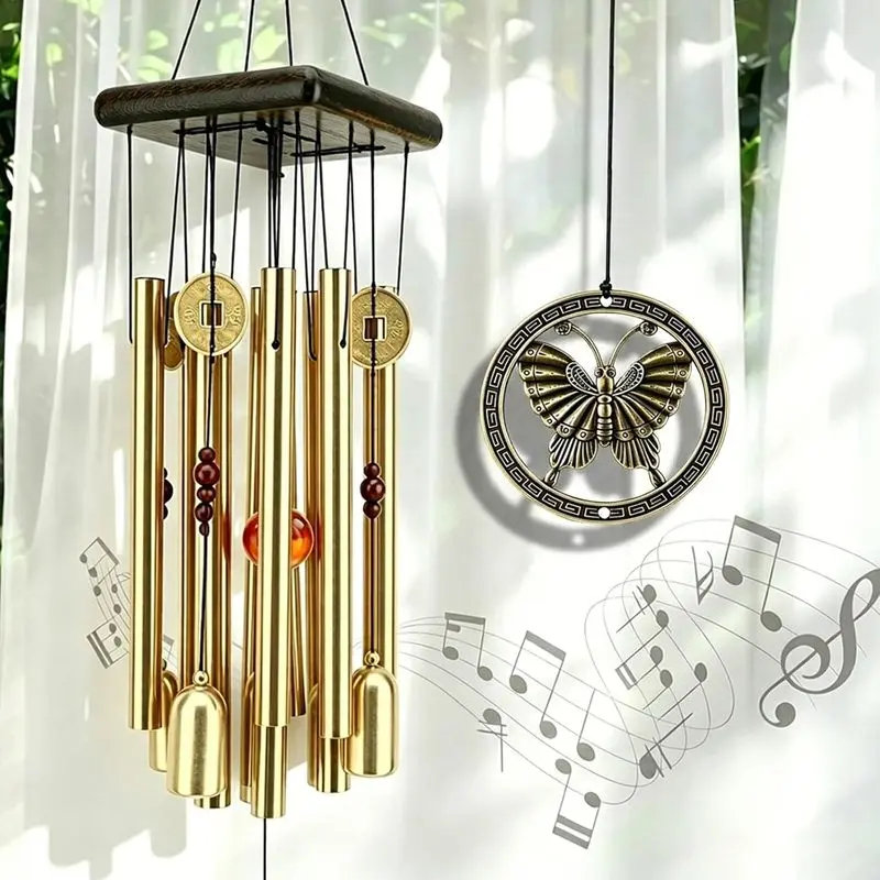 Vintage Butterfly Wind Chime for Outdoor Decor - Handcrafted Aluminum Tube Chimes with Retro Design for Garden, Patio, Balcony