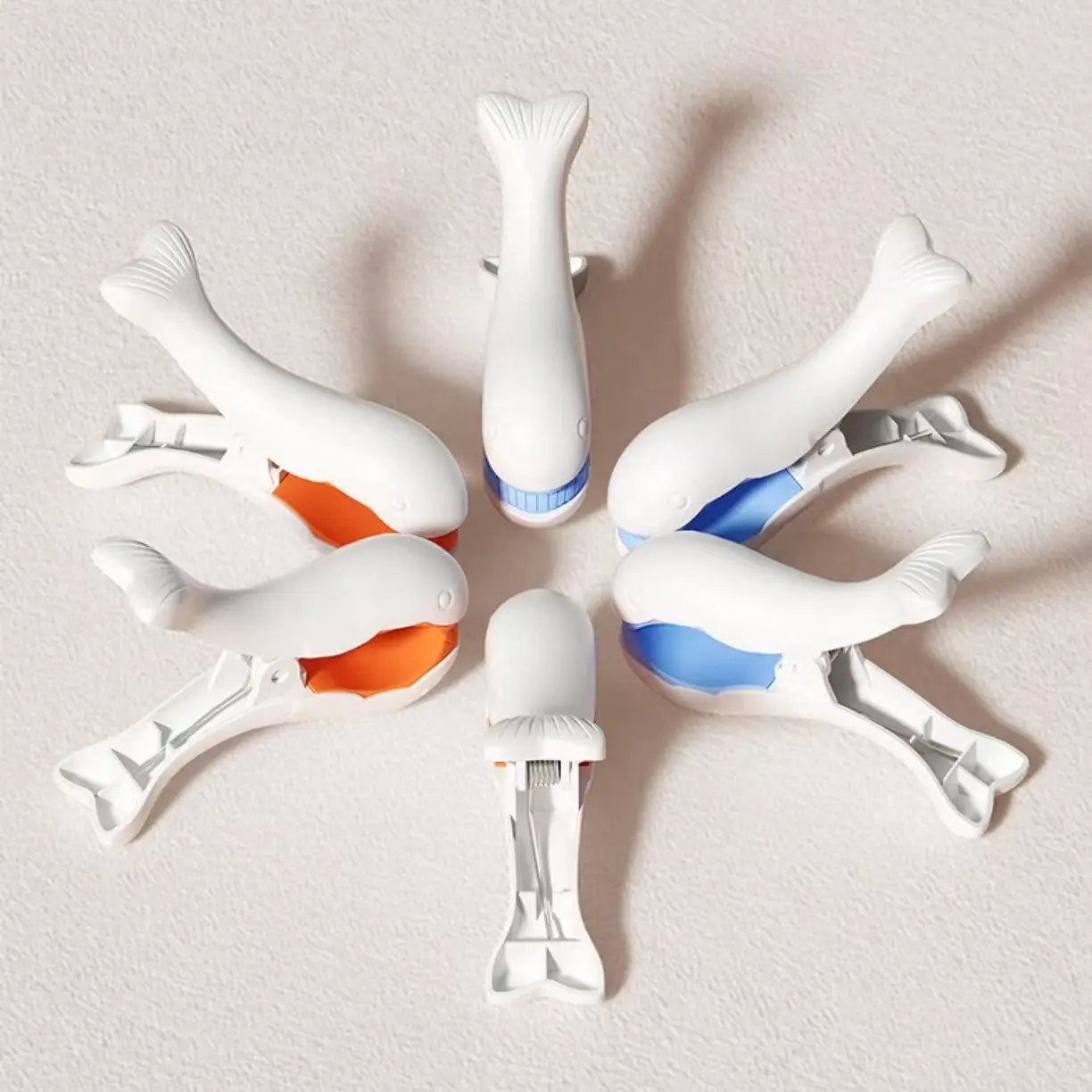 6-Pack Whale-Shaped Wind-Resistant Clothes Drying Clips, Strong Non-Slip Heavy-Duty Plastic Laundry Clamps, Outdoor Balcony Secure Holders