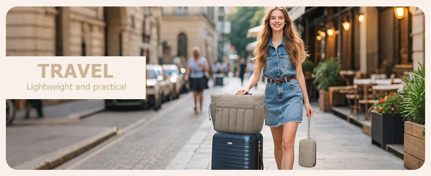 Tote Bag for Women, Lightweight Puffer Tote Bag with Compartments, Quilted Shoulder Bag Handbag with Zipper for Work