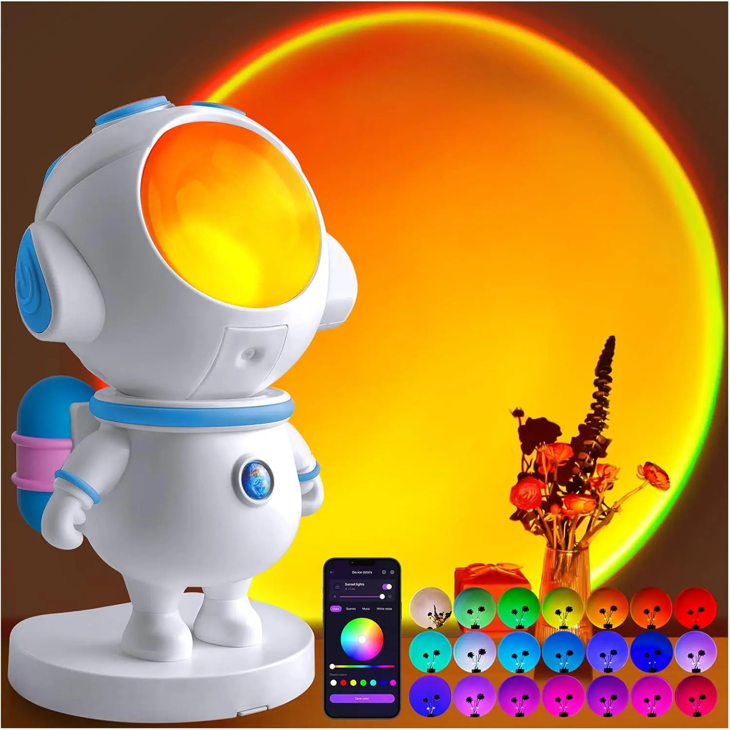Astronaut Sunset Lamp Projector - 720° Magnetic Rotating RGB LED Night Light, 16M Colors Smart APP Control, Aesthetic Room Decor & Mood Lighting, Unique Space Gifts for Kids Teen Girls AdultsGift.