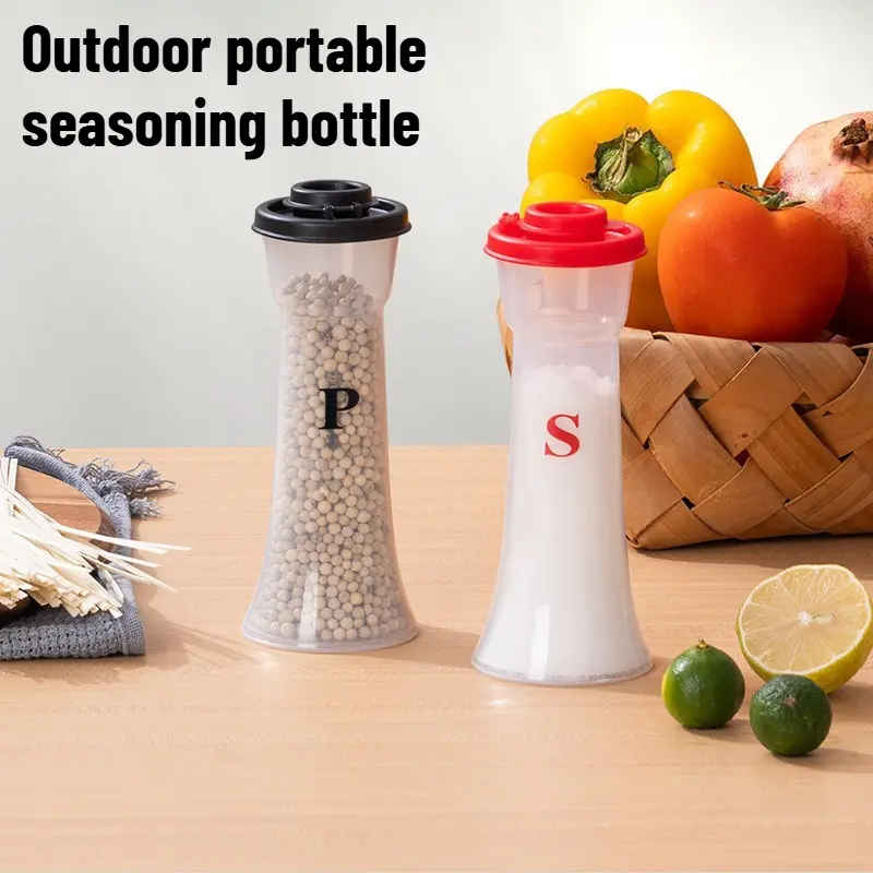 2 Pack Plastic Spice Shaker Bottles, Multi-Hole Seasoning Dispenser for Salt Sugar Pepper, Portable BBQ Condiment Jars for Home Kitchen, Camping & Picnic Outdoor Use