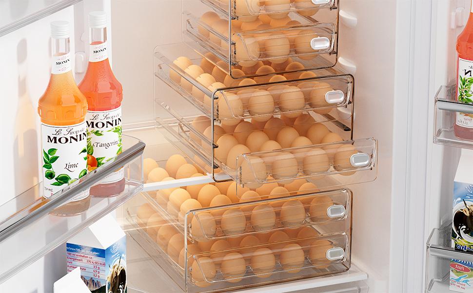 submatches 40 Grids Egg Container for Refrigerator, Egg Tray with Time Scale, Stackable Egg Storage Holder, Clear Egg Organizer, 2 Layers Egg Drawer, BPA Free, Egg Fresh Storage Box for Fridge