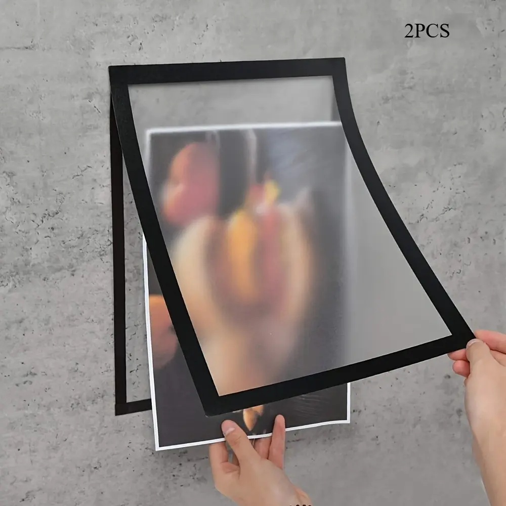 2-Pack A4 Magnetic Self-Adhesive Photo Frames – Portable Wall-Mounted Plastic Display Frames for Photos, Magnetic Whiteboards, and Minimalist Decor (No Screws/No Installation Required)